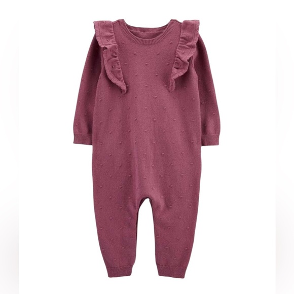 Carter’s Mauve Pink Knit Jumpsuit Long Sleeve Baby Girl Size 18M NWT - Picture 1 of 6